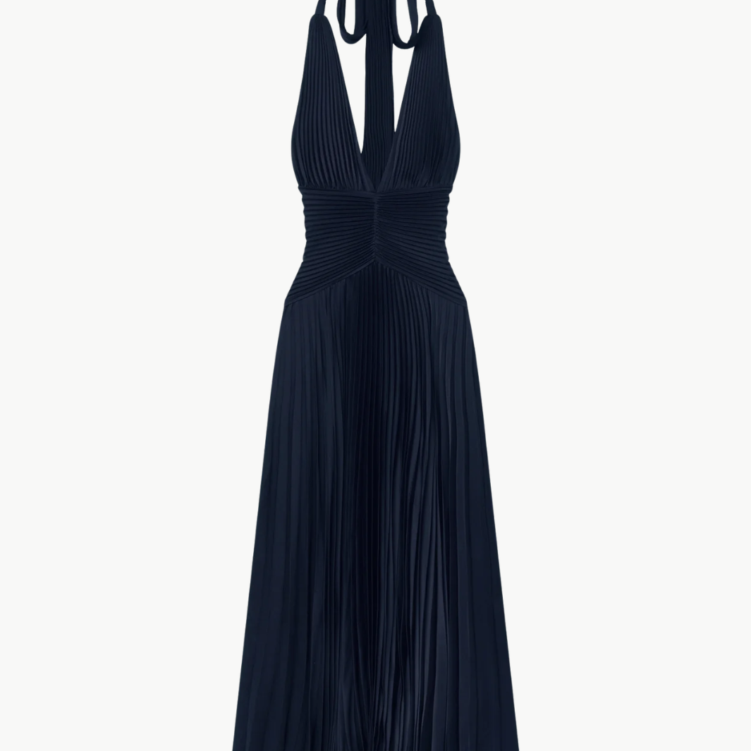 Sabine Scarf Tie Satin Pleated Gown