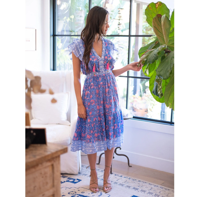 PHOEBE MIDI DRESS IN BLUE PINK PRINT