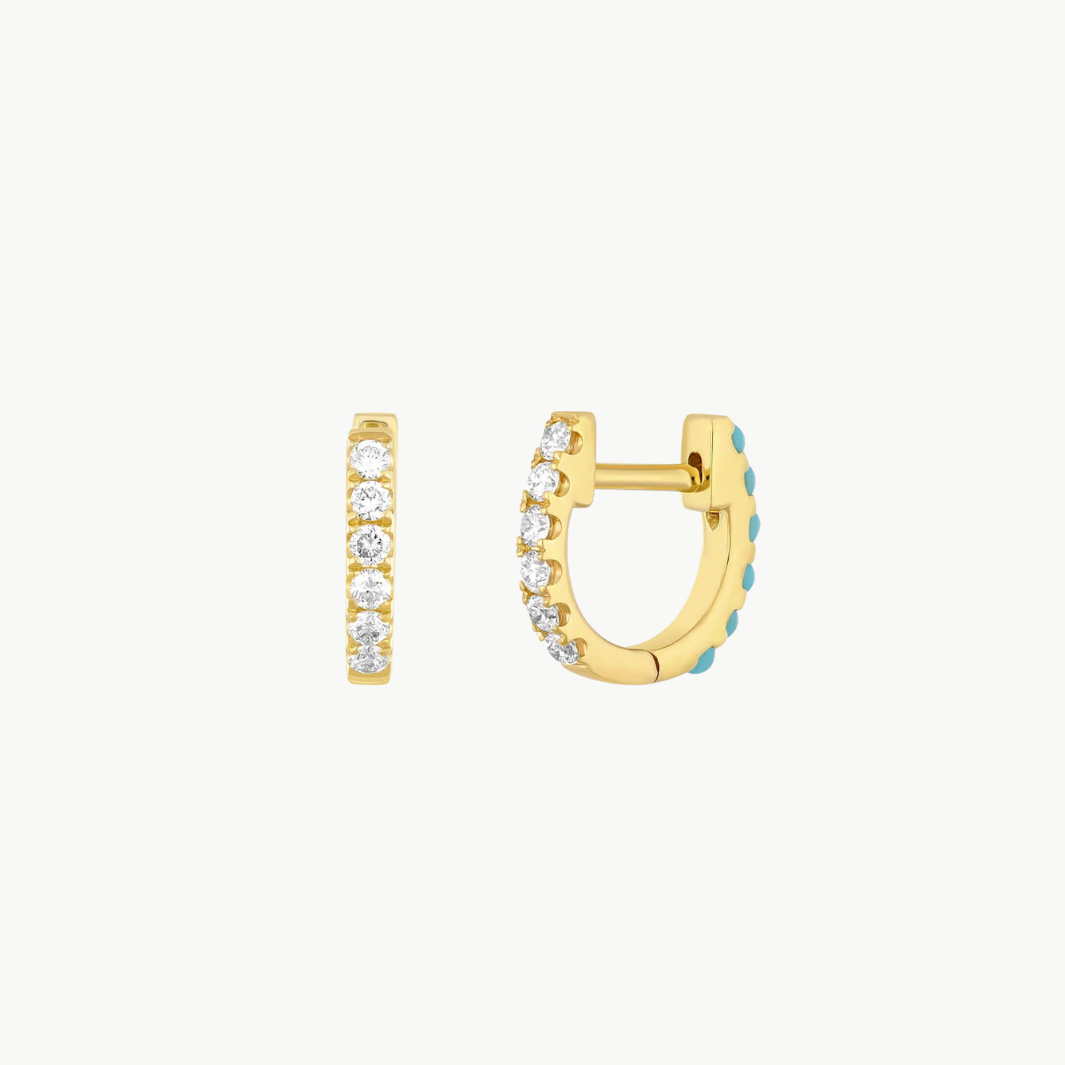 EF Collection Reversible Diamond & Turquoise Mini Huggie Earrings at Romi Boutique