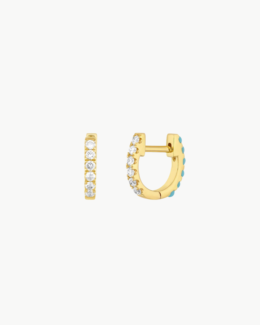 EF Collection Reversible Diamond & Turquoise Mini Huggie Earrings at Romi Boutique