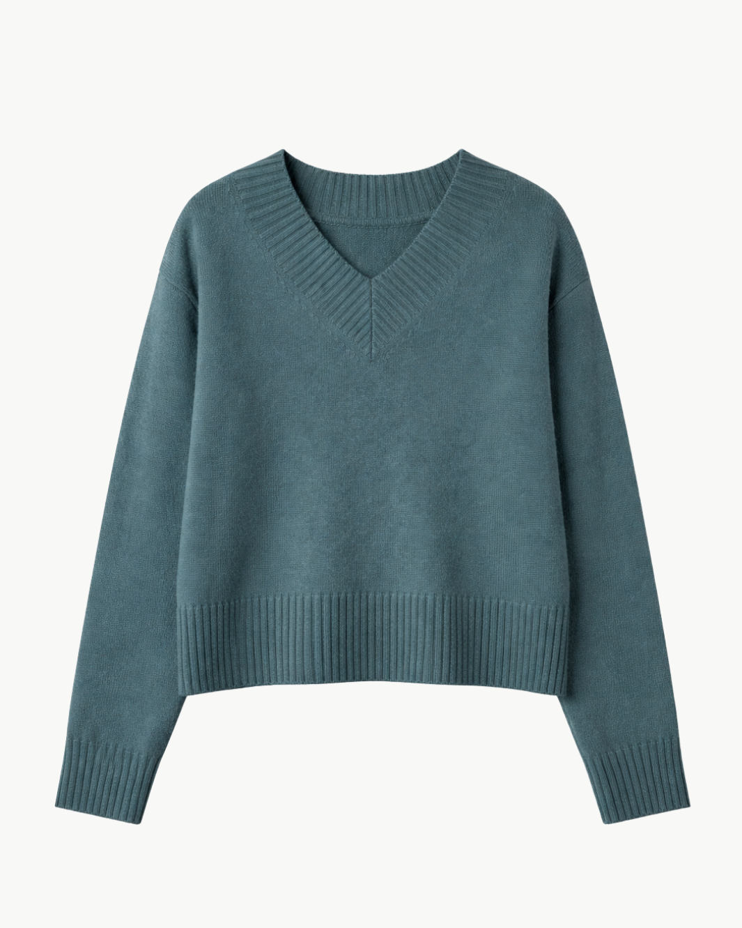 CASHMERE WIDE RIB TRIM VNECK