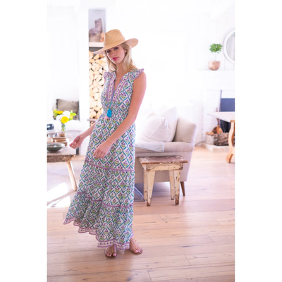 LOLA MAXI DRESS IN TURQUOISE PURPLE DIAMOND