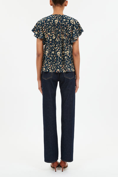 ADONI SHORT SLEEVE TOP IN MIDNIGHT GARDEN