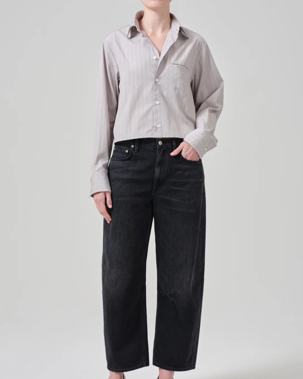 FINO CROPPED SHIRT IN TAILOR GREY STRIPE