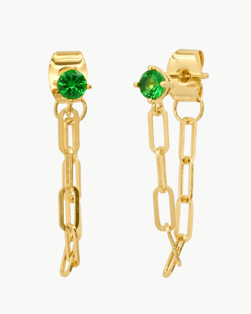 Front To Back Chain Link Emerald Stud Earrings