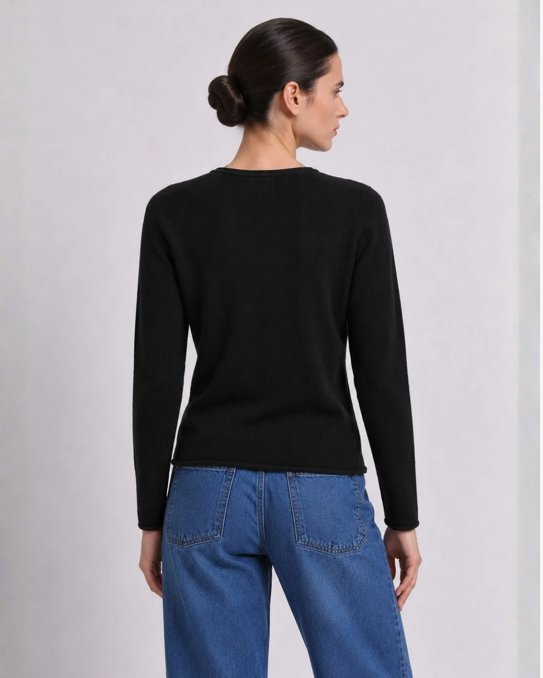 Minnie Rose Sheer Luxury Cashmere Long Sleeve V Neck with Rolled Trims at Romi Boutique