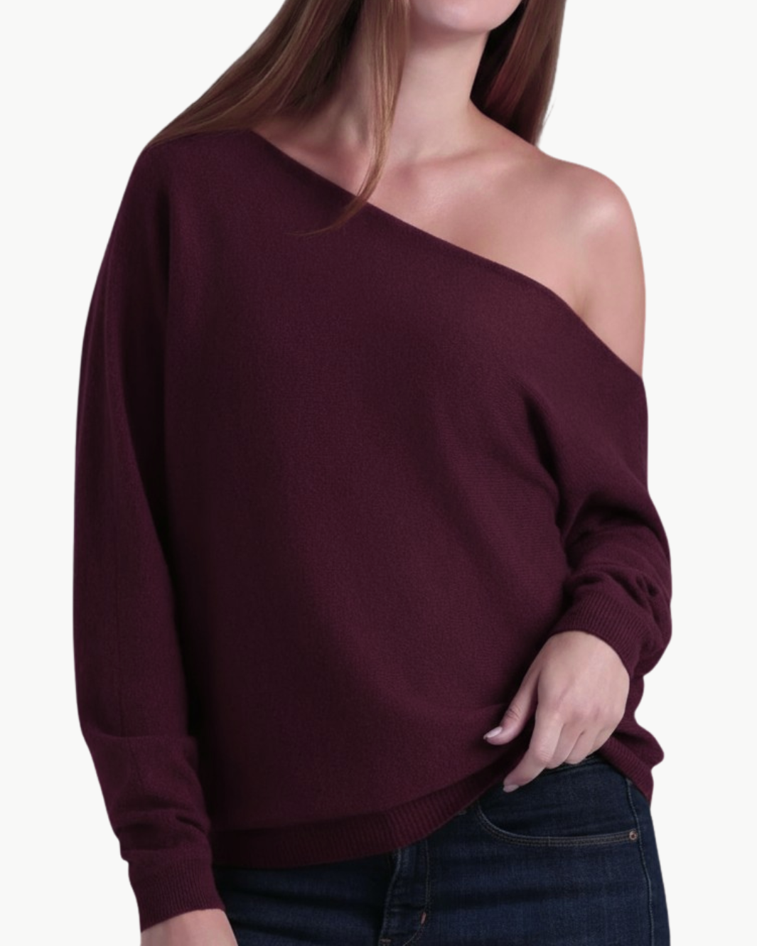 CASHMERE OFF THE SHOULDER TOP IN BORDEAUX - Romi Boutique
