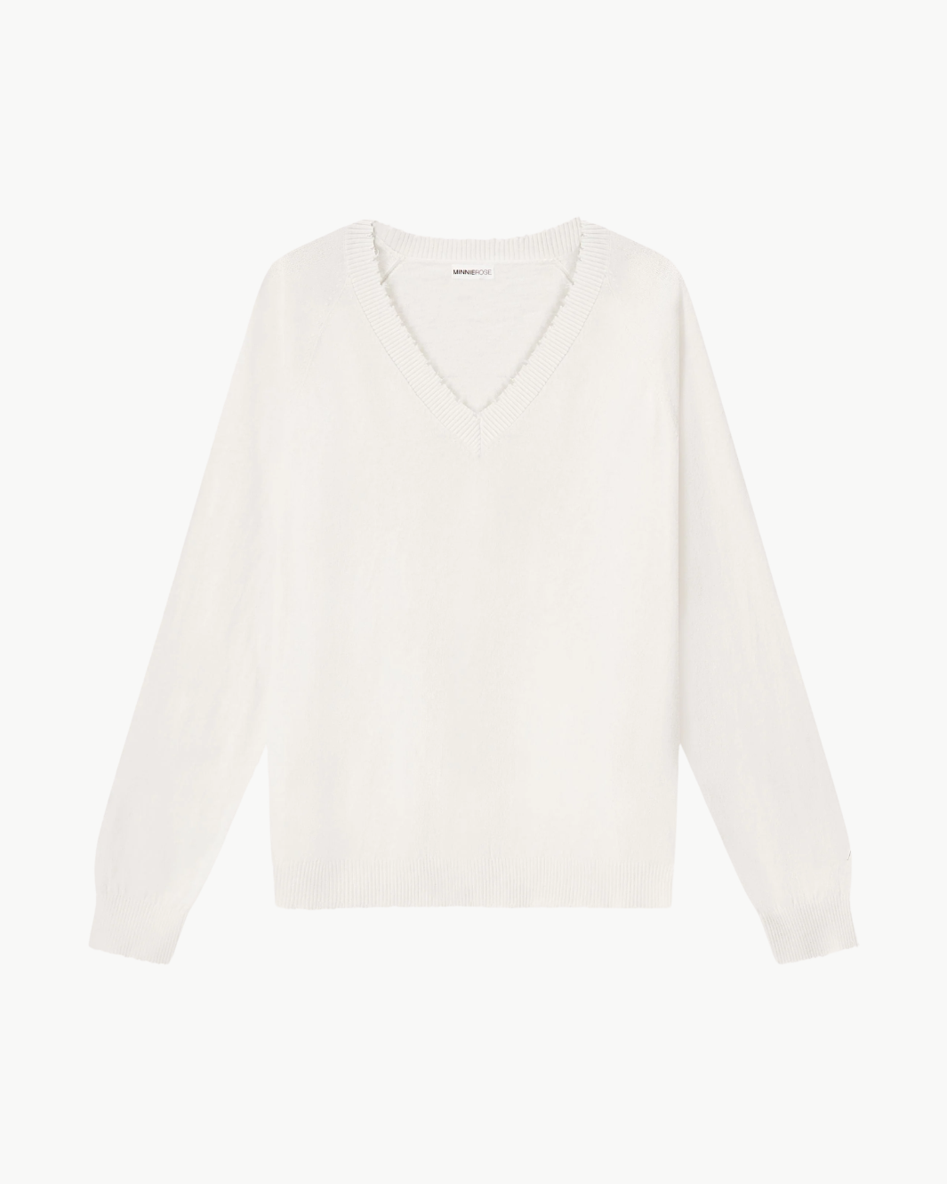 Minnie Rose CASHMERE FRAYED EDGE V NECK at Romi Boutique