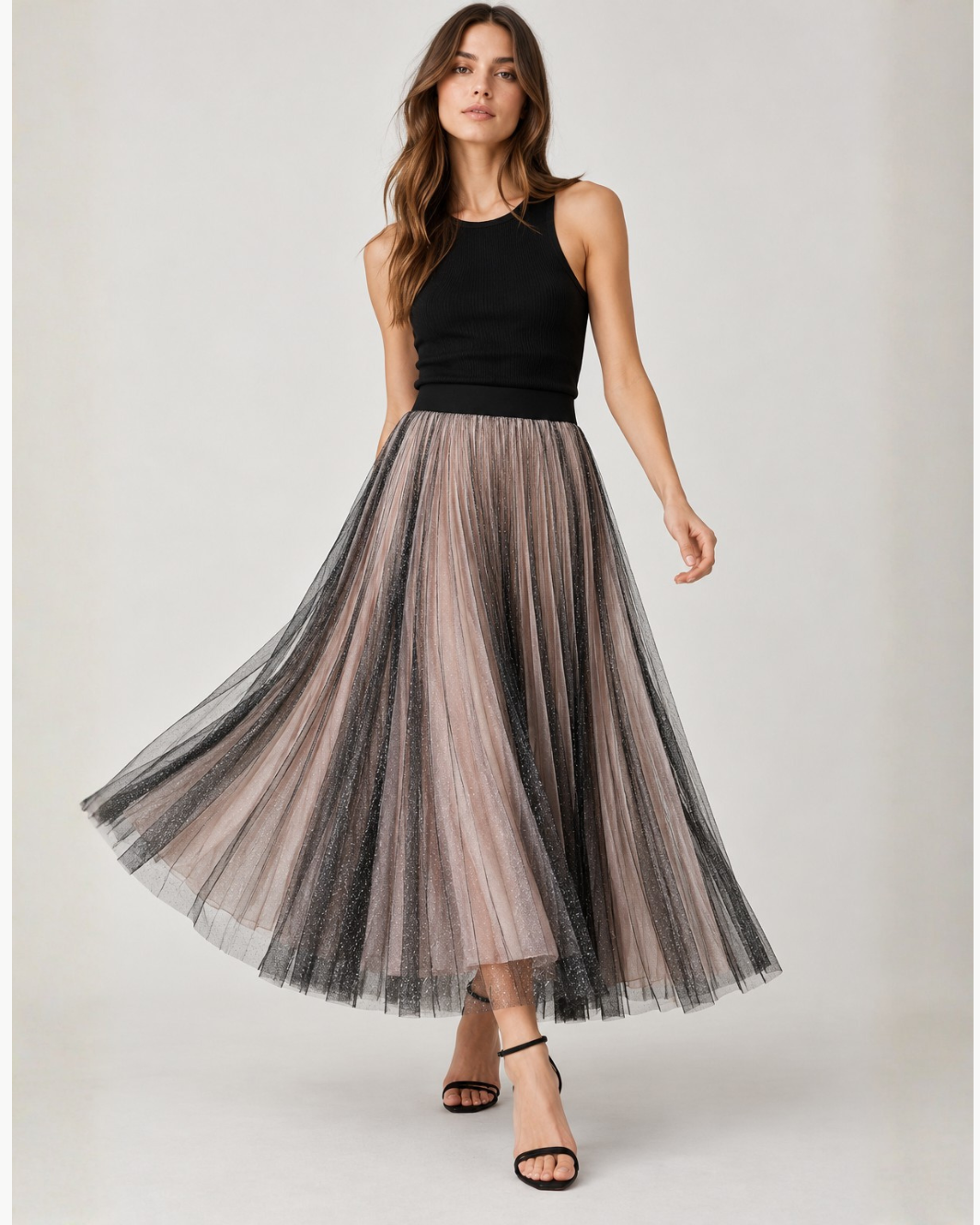 Loyd/Ford Chiffon Powder Glitter Mesh Overlay Skirt at Romi Boutique