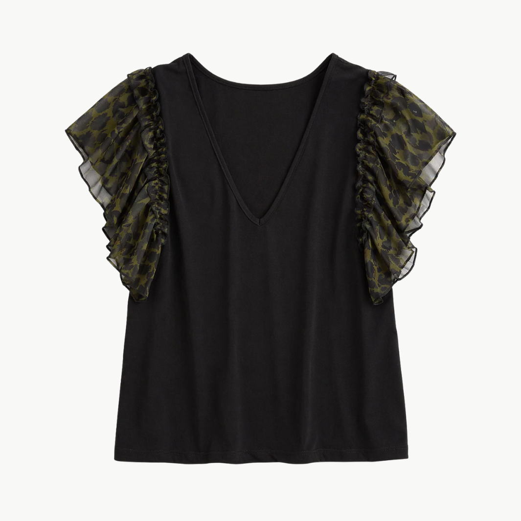 Ramy Brook Lysette V- Neck Flutter Sleeve Top at Romi Boutique