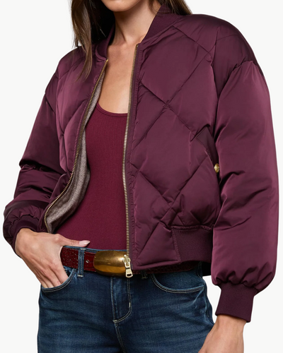 VIOLETA REVERSIBLE PUFFER IN WINE/HERRINGBONE