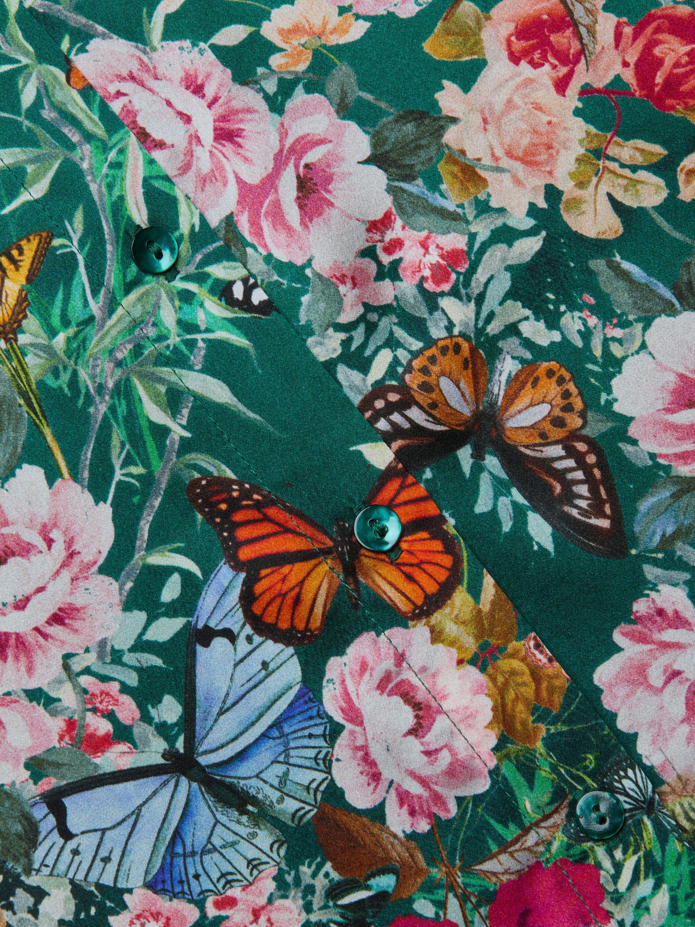TYLER SILK BLOUSE IN BOTTLE GREEN MULTI CHARONDA BUTTERFLY - Romi Boutique