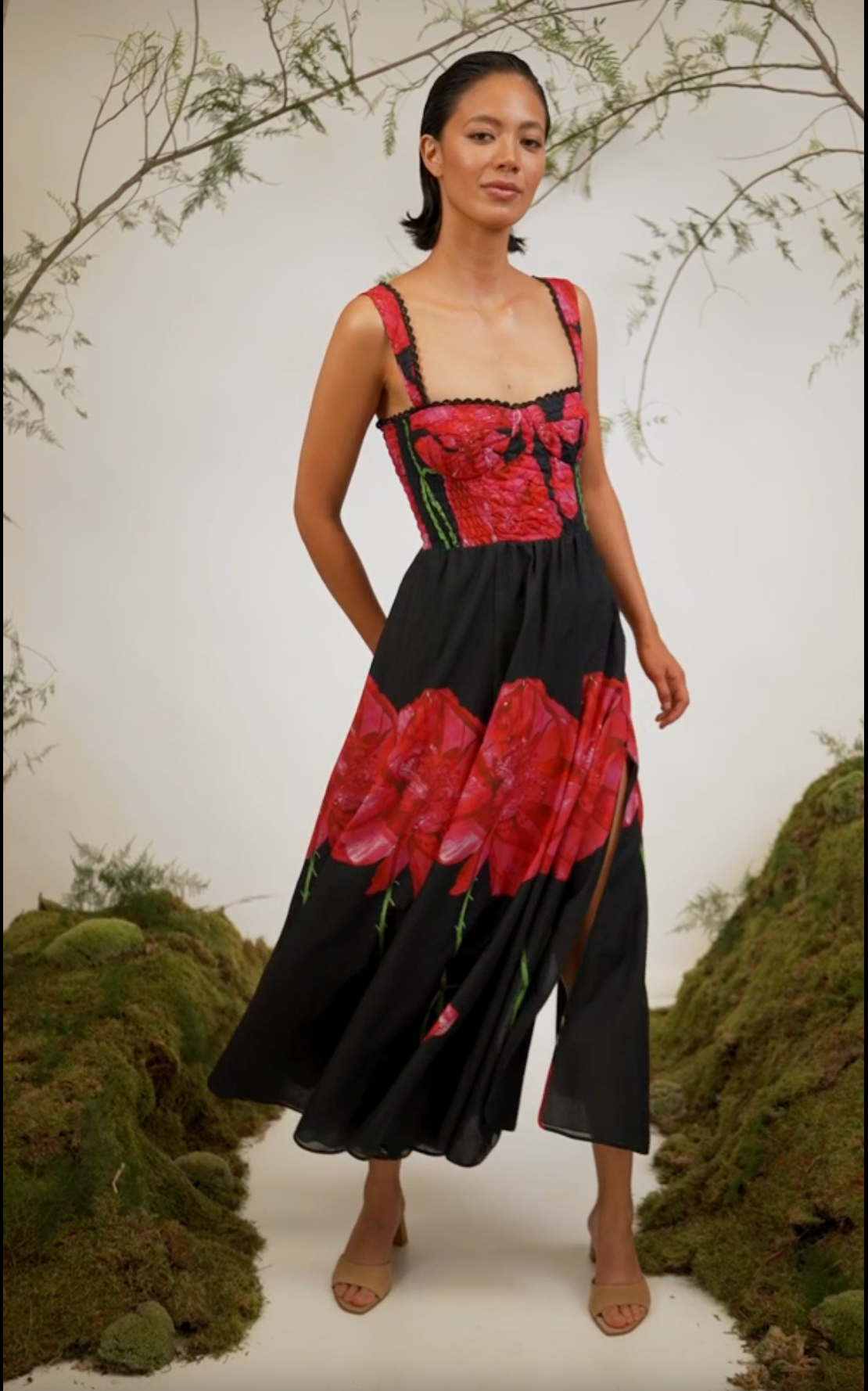 CRISSY LONG DRESS IN BLACK BLOSSOM