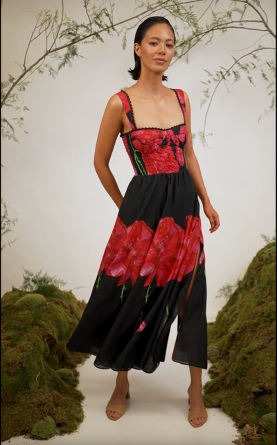 CRISSY LONG DRESS IN BLACK BLOSSOM