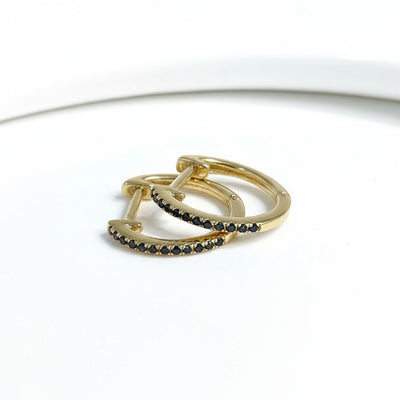 BLACK DIAMOND HUGGIE EARRINGS IN 14K YELLOW GOLD