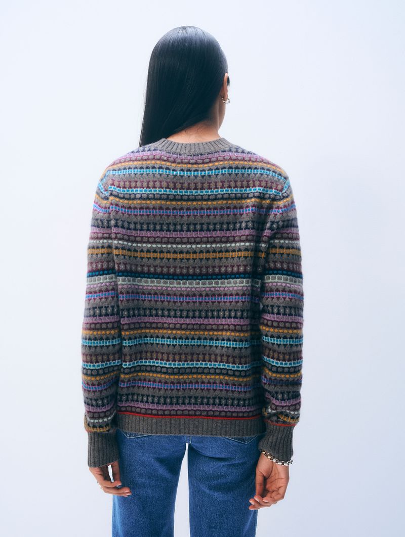 CASHMERE FAIR ISLE CREWNECK IN ASHEN BROWN COMBO