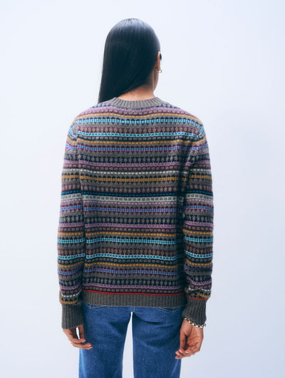 CASHMERE FAIR ISLE CREWNECK IN ASHEN BROWN COMBO