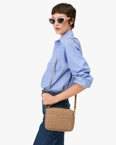 MIDI SAC IN CLAY NAPPA AND SUEDE WOVEN CHECKER