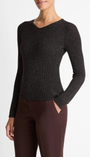 Vince METALLIC RIBBED HIGH V-NECK SWEATER at Romi Boutique