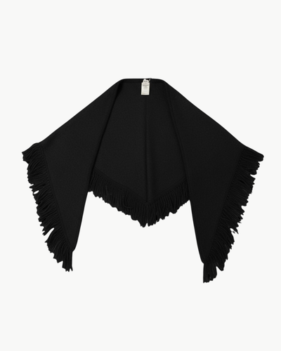 BRUSHED CASHMERE FRINGE SCARF IN BLACK