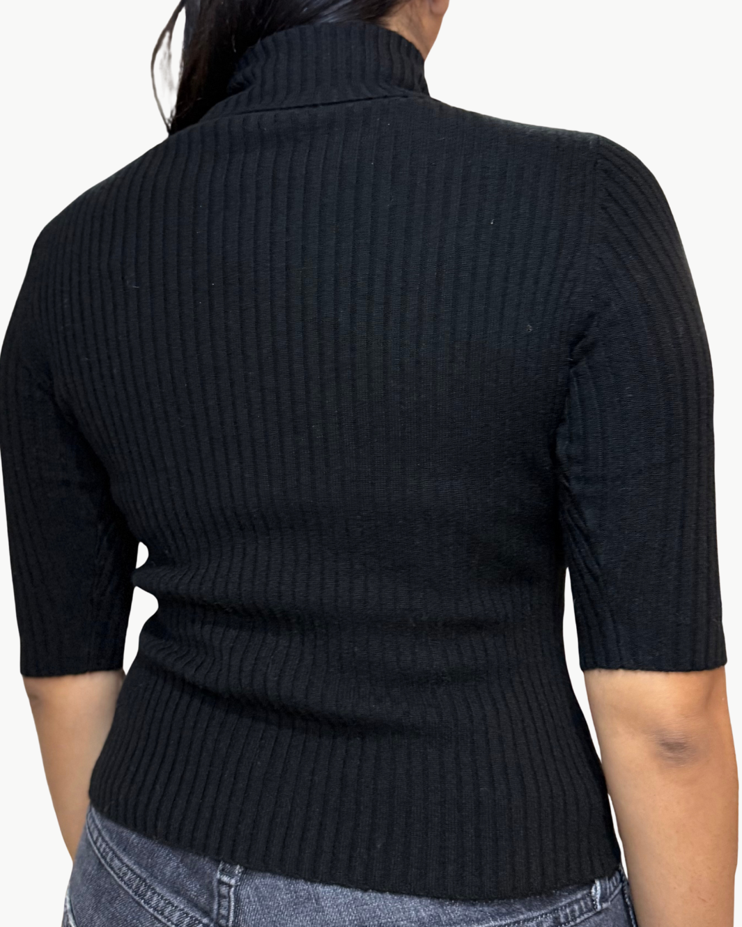 CROPPED ELBOW SLEEVE RIB TURTLENECK IN BLACK - Romi Boutique