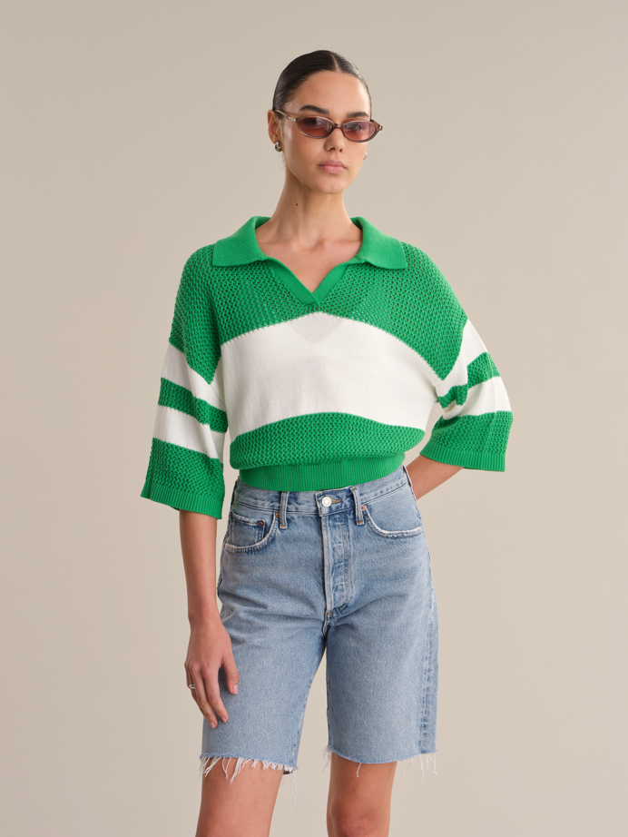 525 ZURI JOHNNY COLLAR MESH RUGBY PULLOVER at Romi Boutique