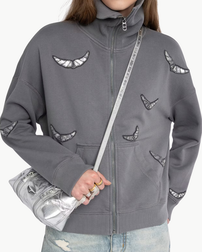 MILLY ZIP UP SWEATSHIRT IN MEDIUM GREY