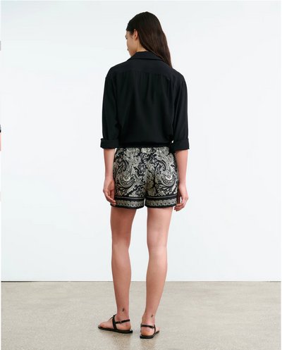 FRANCES SILK SHORT IN BLACK/IVORY PAISLEY SCARF