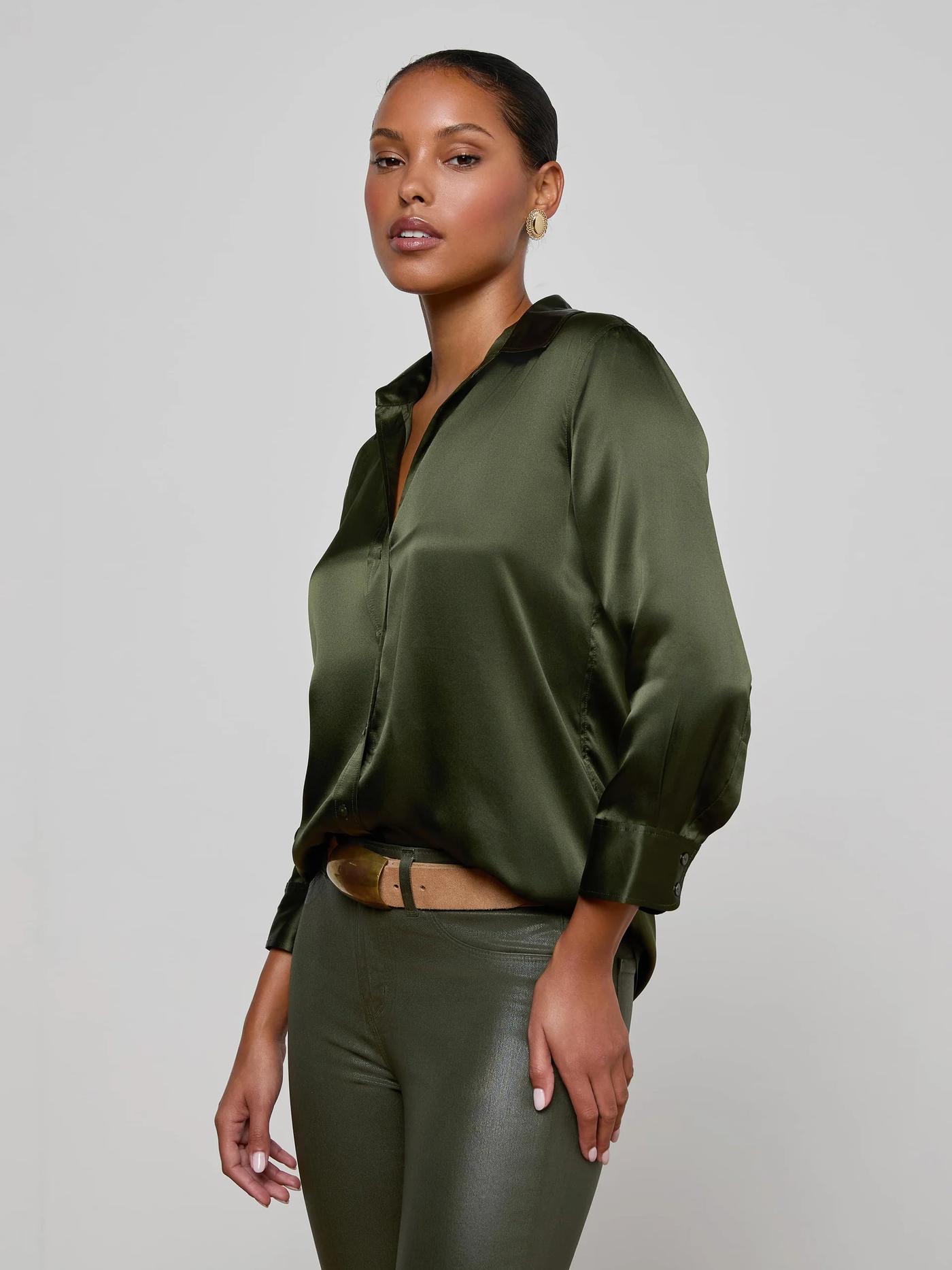 DANI 3/4 SLEEVE BLOUSE IN DEEP OLIVE