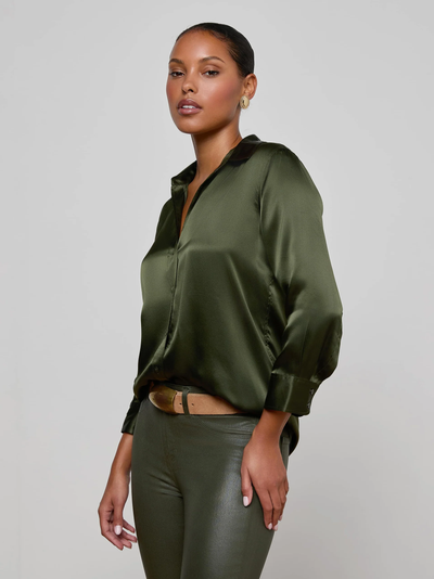 DANI 3/4 SLEEVE BLOUSE IN DEEP OLIVE