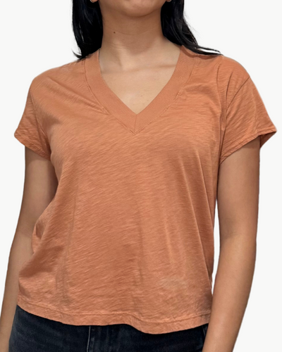 HARLAN CROPPED V-NECK TEE IN TERRA