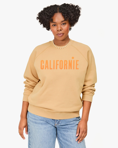 SWEATSHIRT IN SAND WITH NEON ORANGE PRINTED CALIFORNIE