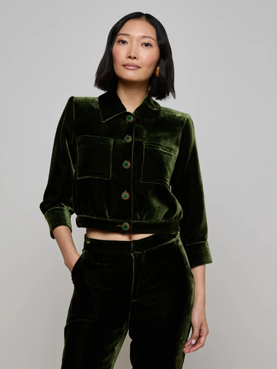 JIA VELVET JACKET IN DEEP OLIVE COATED