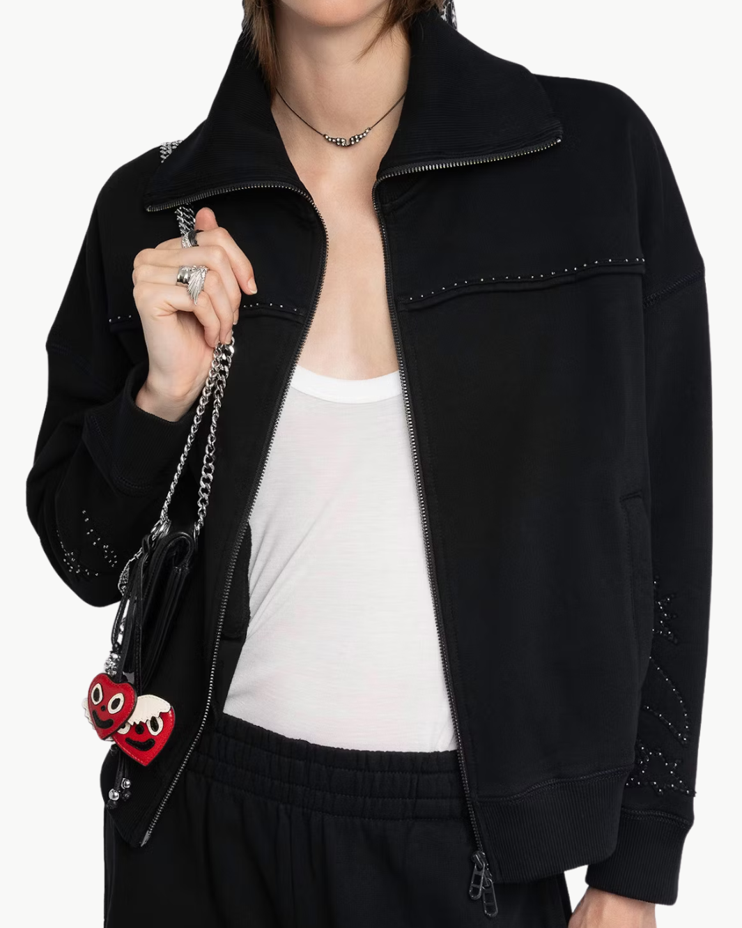 MILLY ZIP UP SWEATSHIRT IN BLACK