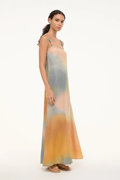 LAURA LINEN DRESS IN PASTEL CLOUDS