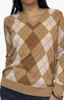 Brazeau Tricot Argyle V-Neck at Romi Boutique