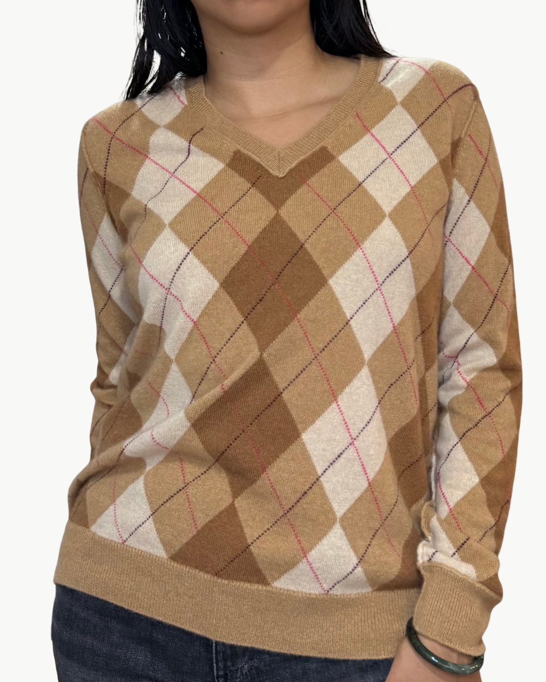 ARGYLE V-NECK IN CAMEL - Romi Boutique