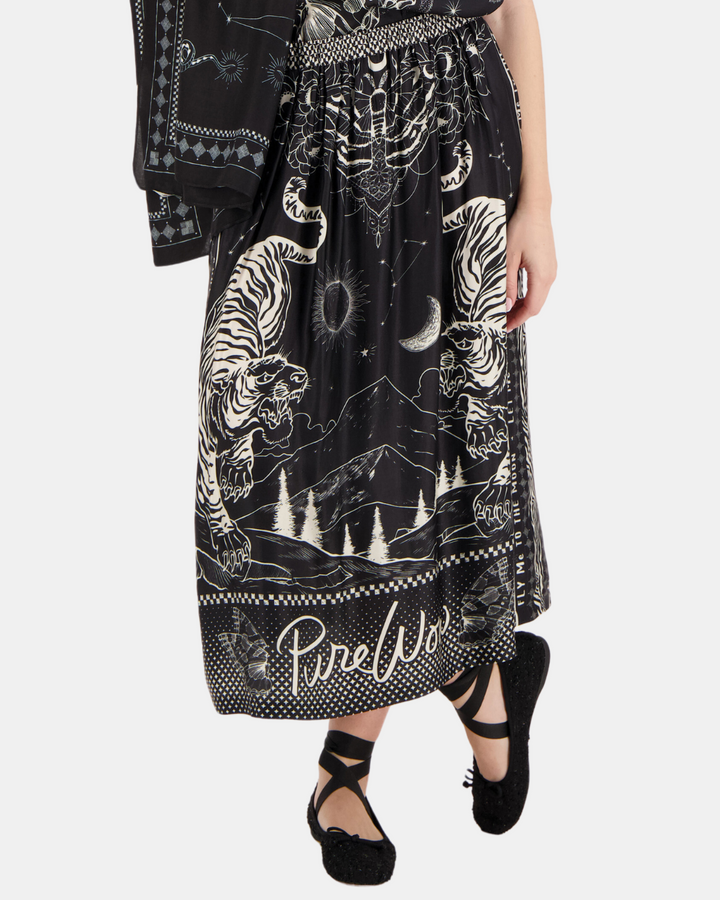 VANESSA PRINTED MIDI SKIRT IN BLACK MAGIC | Romi Boutique