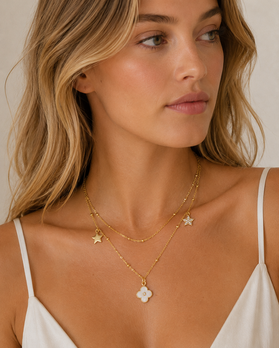 Clover Bead Star Multi Strand Necklace