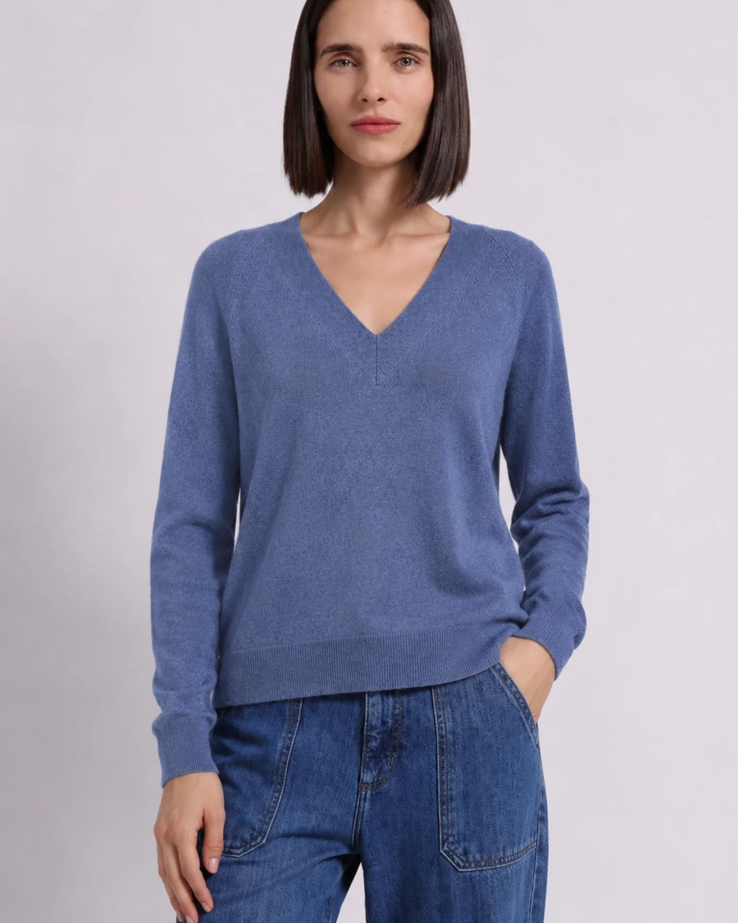 Cashmere Long Sleeve Shrunken V Neck