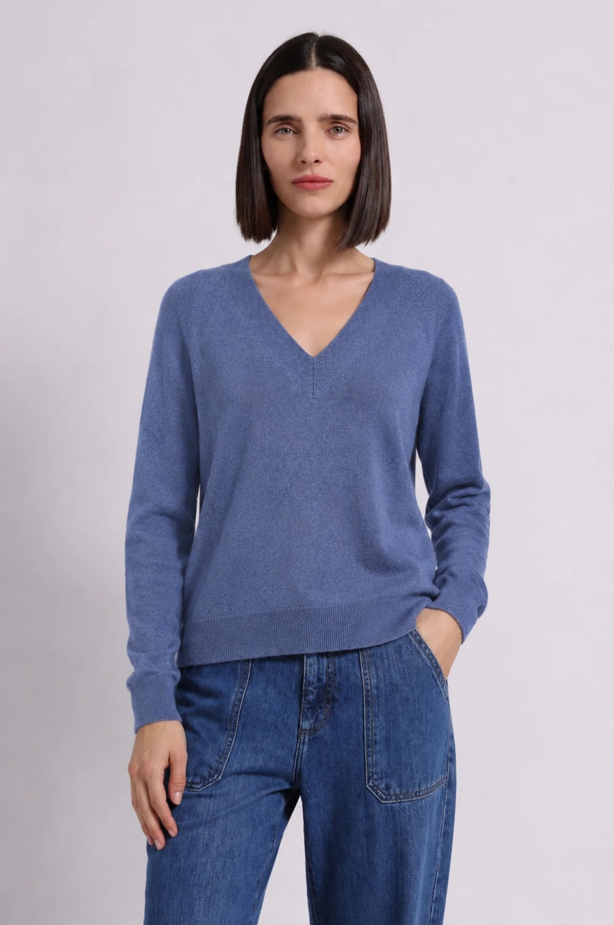 Minnie Rose Cashmere Long Sleeve Shrunken V Neck at Romi Boutique