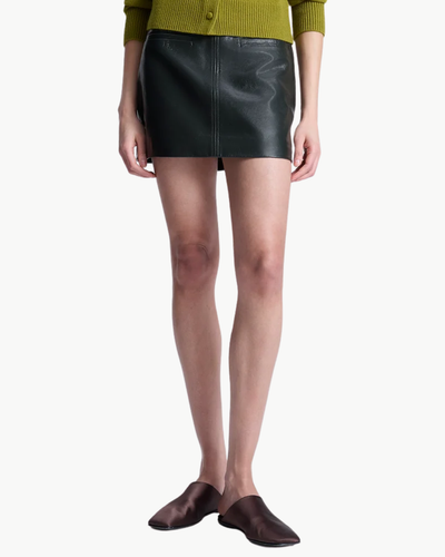 COWAN LEATHER MINI SKIRT IN DARK GREEN