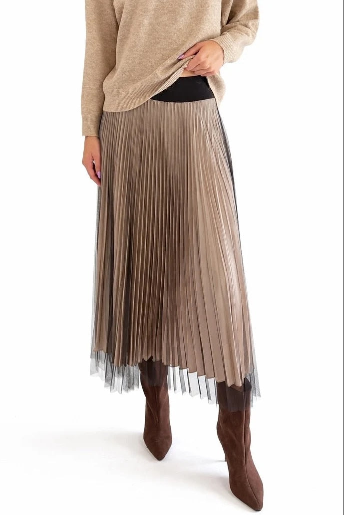 Classic Satin Skirt with Mesh Overlay