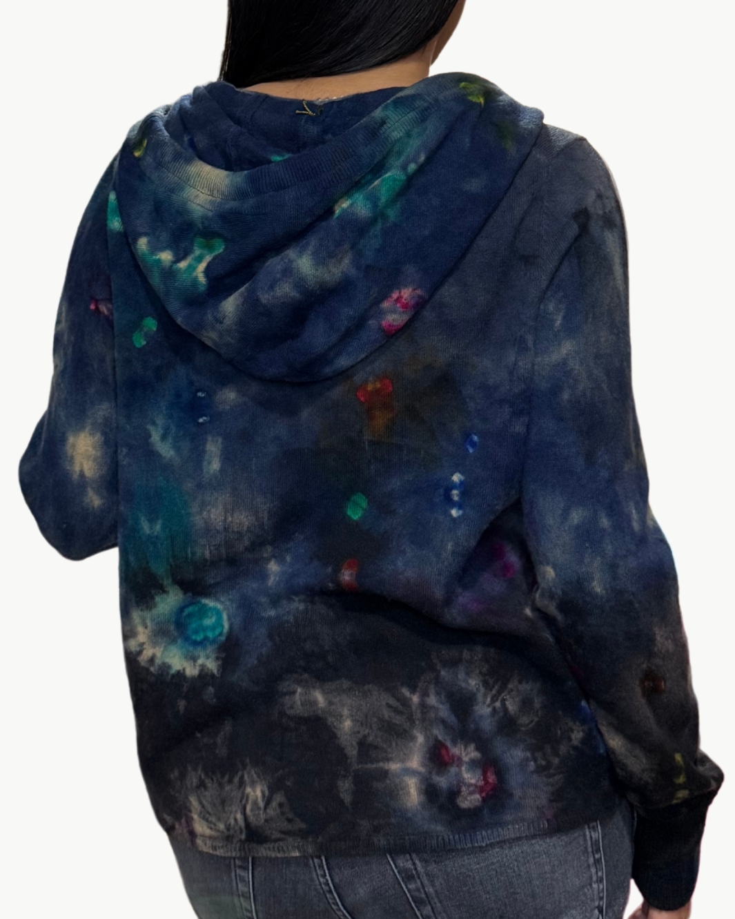 OVERSIZED HOODIE CROP BLOSSOMS IN GUNMETAL W/ MULTI
