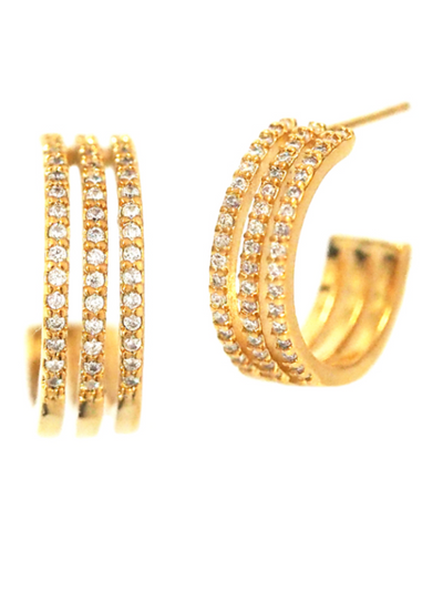 THREE STRAND PAVE OPEN HOOP EARRINGS IN CLEAR - Romi Boutique