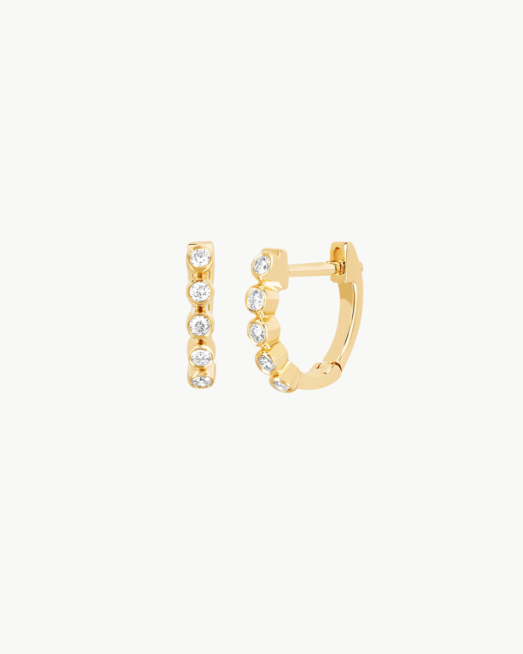 DIAMOND BEZEL MINI HUGGIE EARRING IN 14K YELLOW GOLD