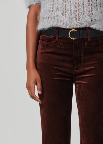 LILAH FLARE WITH WELT POCKET VELVET IN CHOCOLATE MILK
