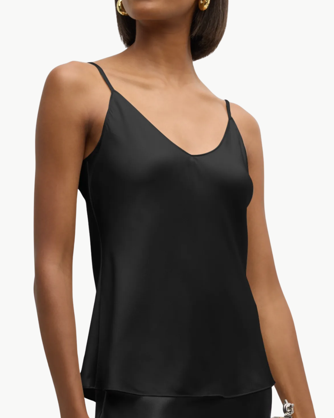 GLORIA V-NECK BIAS CUT SILK CAMI IN BLACK