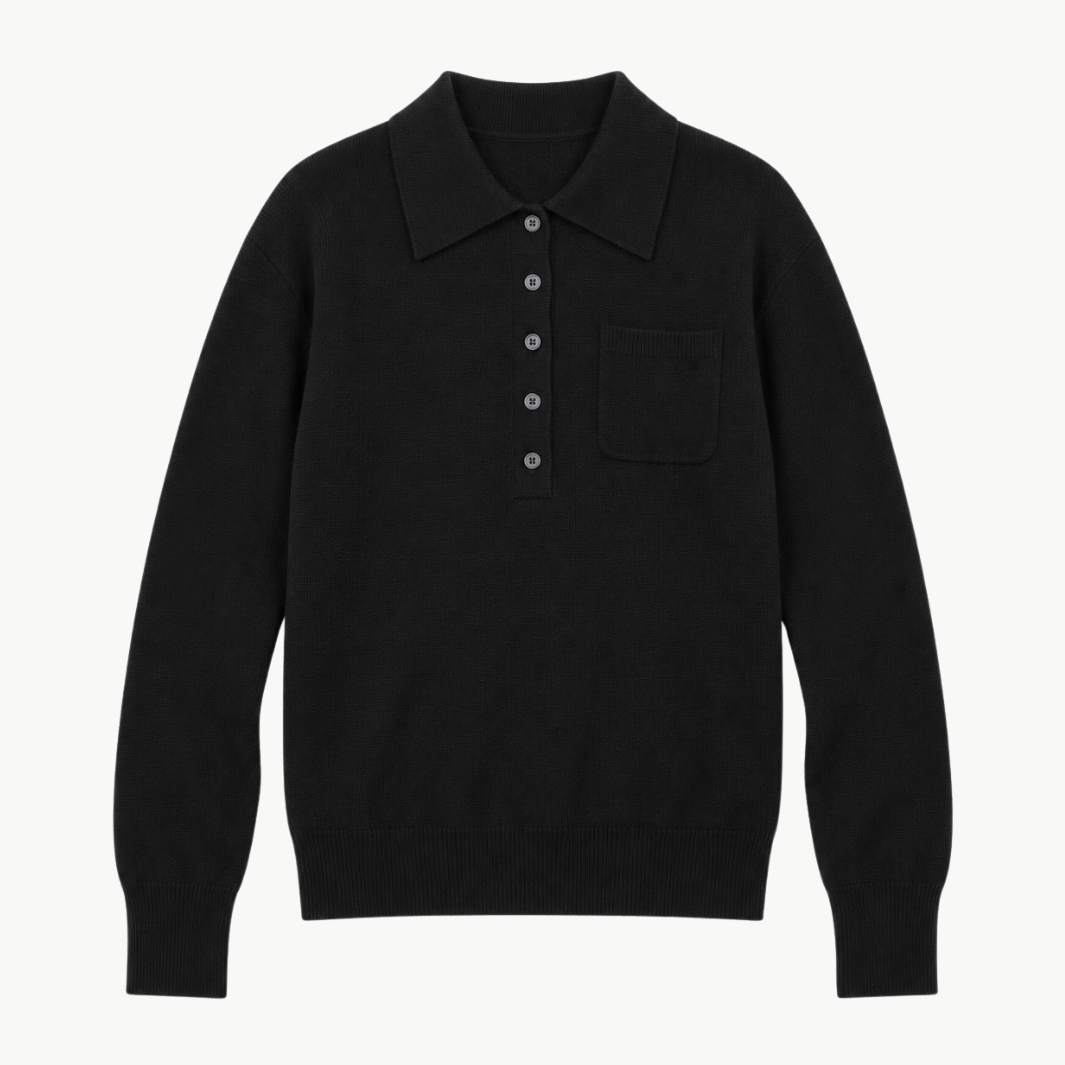 Minnie Rose Cashmere Henley Polo with Pocket at Romi Boutique