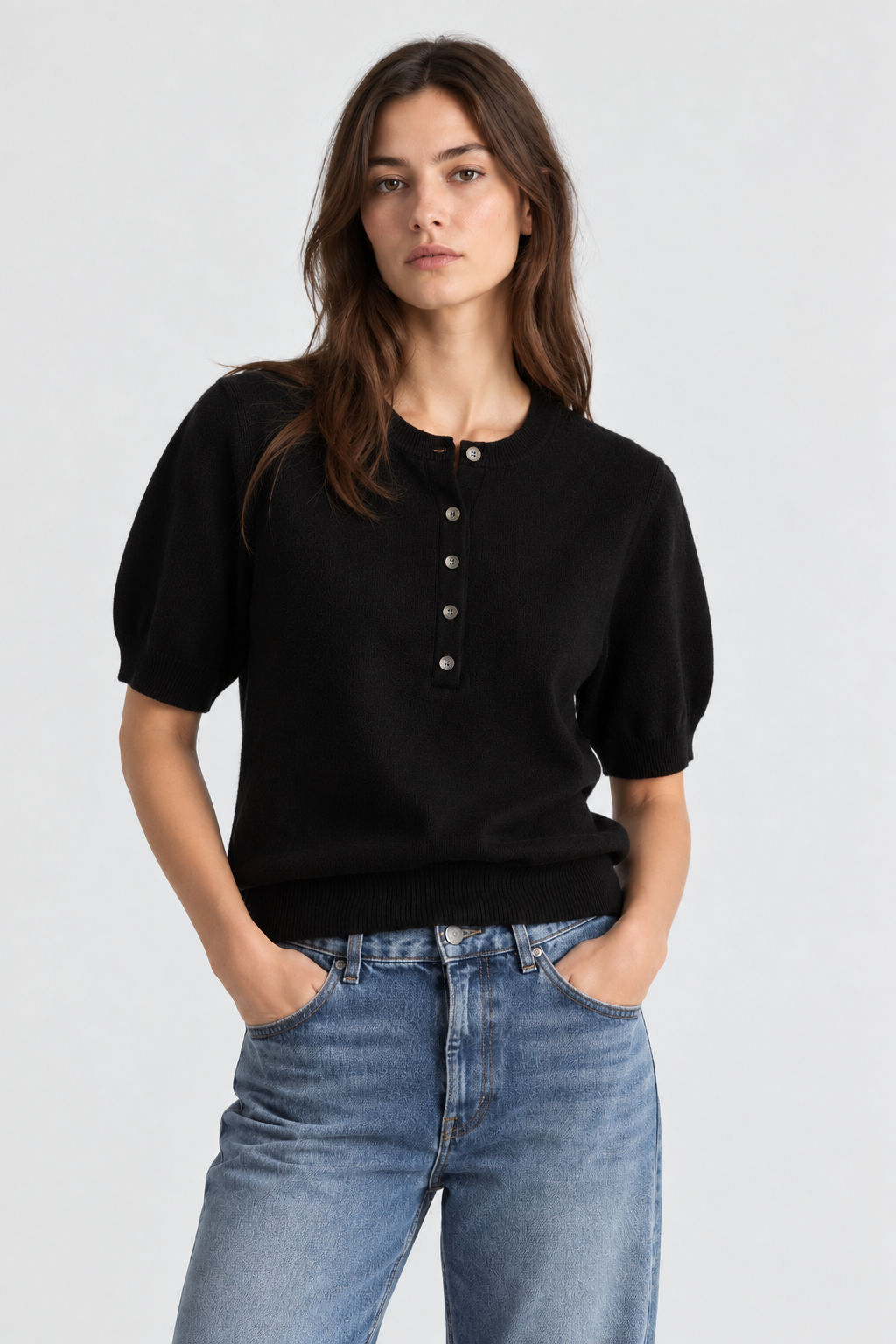 W.Cashmere Cosima Sweater w/ Pearl Buttons at Romi Boutique